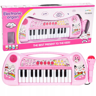 Piano organ ružové 24 kľúčov pre deti microfon regulačné
